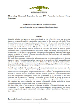 Financial inclusion in the EU: Financial Inclusion Score Approach cover